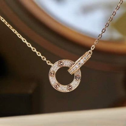 [Moco]LOVE 7.6MM NECKLACE ROSE GOLD AND SILVER  FULL DIAMOND