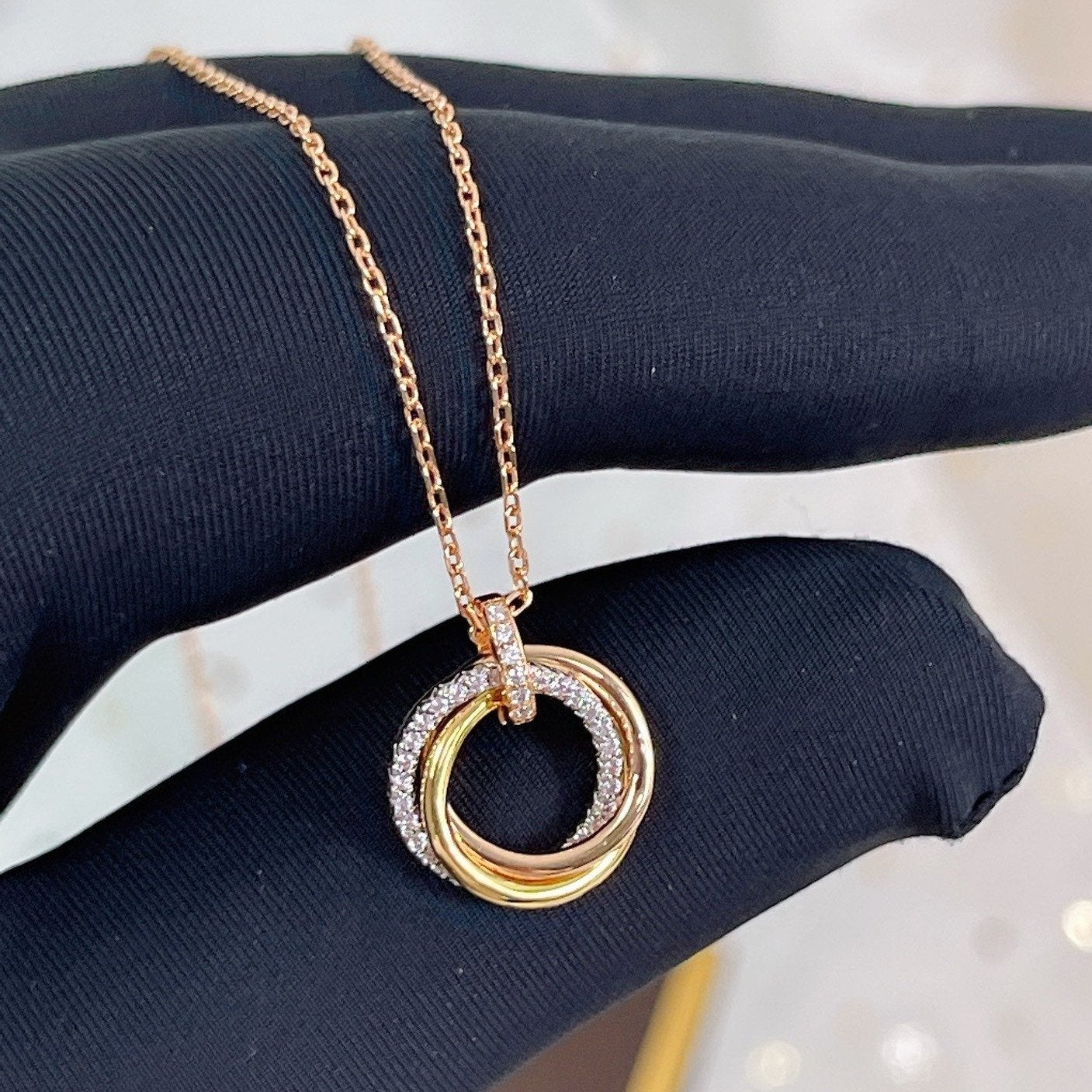 [Moco]TRINITY NECKLACE SILVER GOLD PINK GOLD DIAMONDS