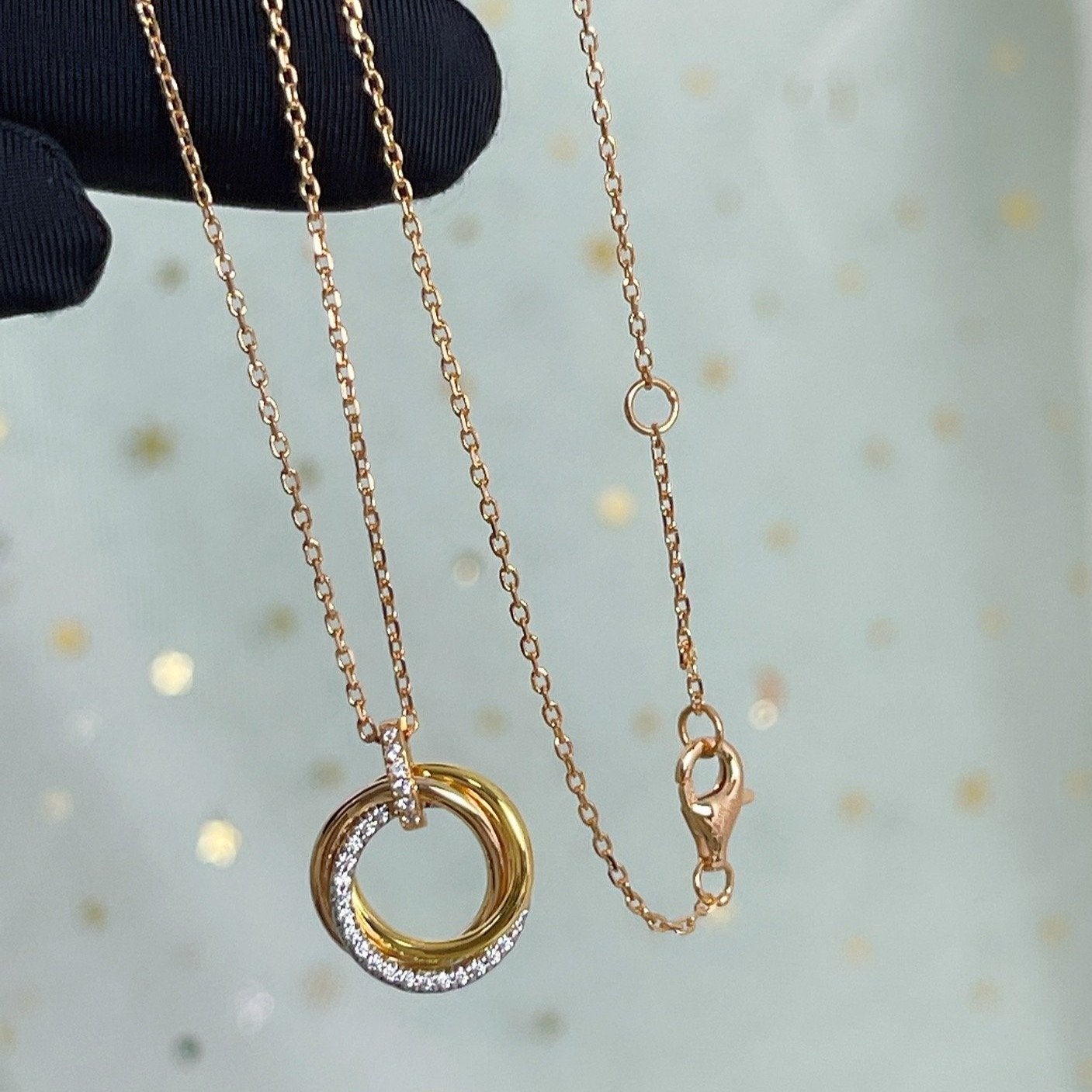 [Moco]TRINITY NECKLACE SILVER GOLD PINK GOLD DIAMONDS