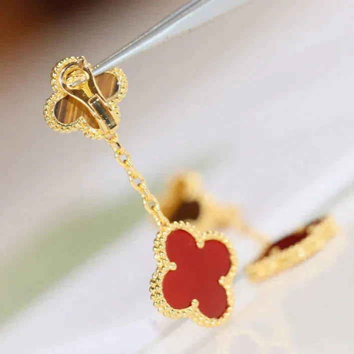 [Moco]CLOVER  2 MOTIF  TIGER EYE CARNELIAN EARRINGS