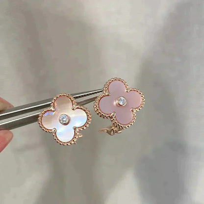 [Moco]CLOVER MEDIUM 1 MOTIFS  PINK MOP DIAMOND EARRINGS