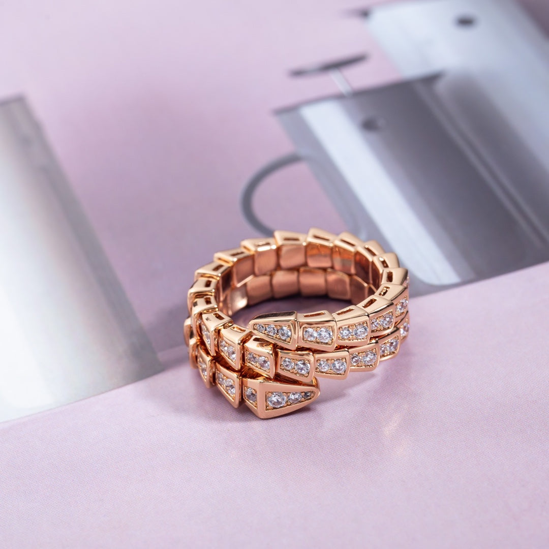 [Moco]SERPENTI RING PINK GOLD DIAMOND DOUBLE ROW