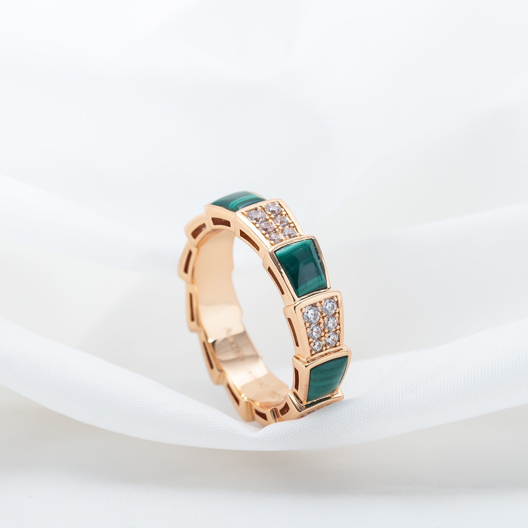 [Moco]SERPENTI RING PINK GOLD MALACHITE DIAMOND PAVED 4MM