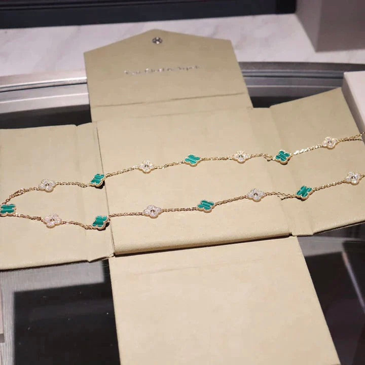 [Moco]CLOVER 20 MOTIFS MALACHITE DIAMOND NECKLACE