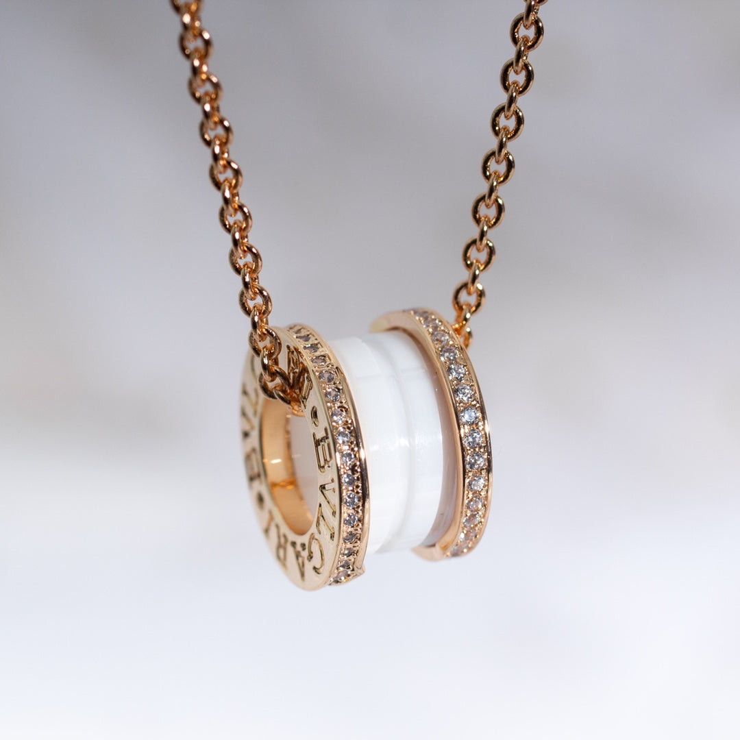 [Moco]ZERO 1 WHITE CERAMIC PINK GOLD DIAMOND NECKLACE