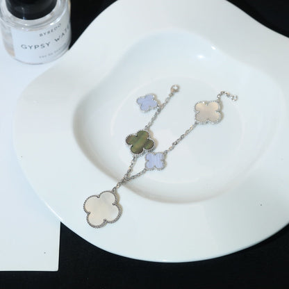 [Moco]CLOVER BRACELET 5 MOTIFS MOP CHALCEDONY SILVER