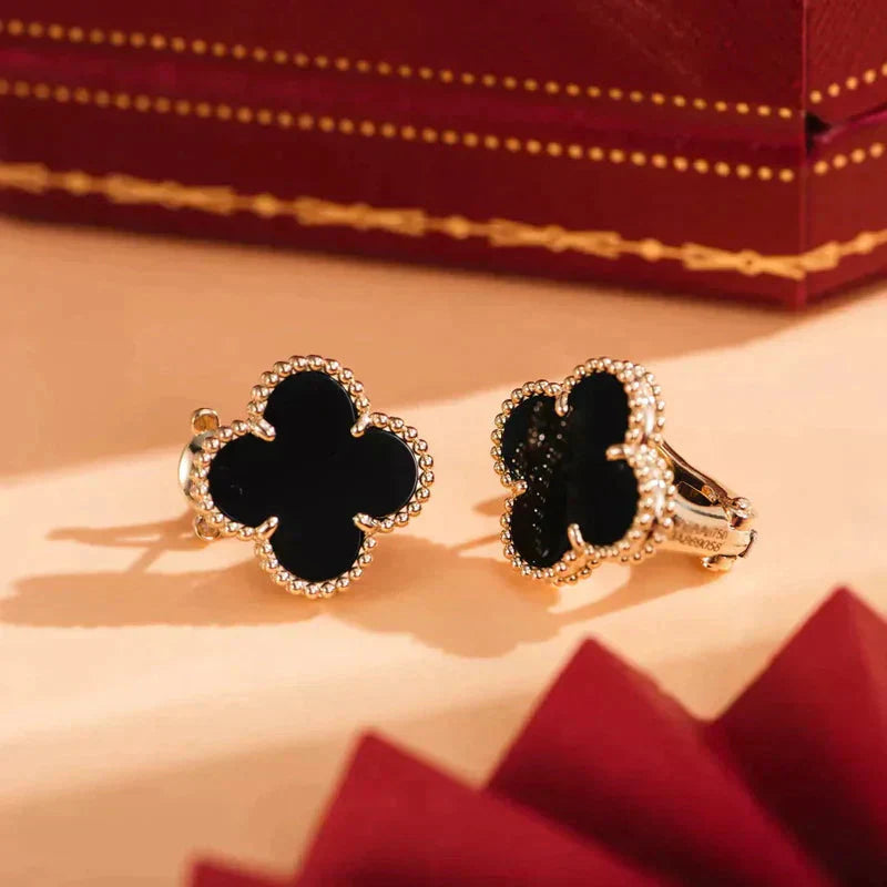 [Moco]CLOVER MEDIUM 1 MOTIFS  ONYX STUD EARRINGS