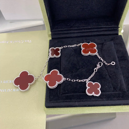 [Moco]CLOVER 5 MOTIFS SIVLER CARNELIAN BRACELET