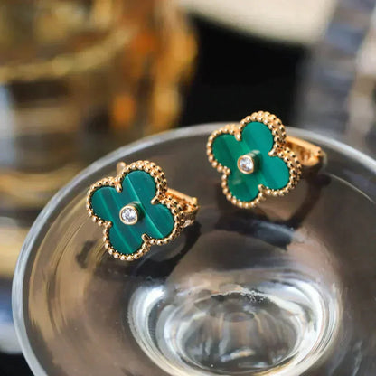 [Moco]CLOVER MEDIUM 1 MOTIFS MALACHITE DIAMOND EARRINGS