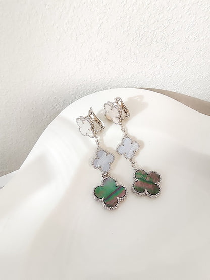 [Moco]CLOVER 3 MOTIFS CHALCEDONY DARK MOP SILVER EARRINGS