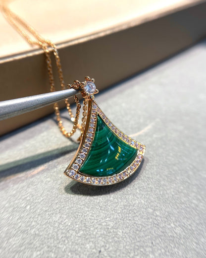 [Moco]DREAM MALACHITE DIAMOND PAVED PINK GOLD NECKLACE