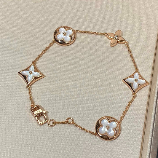 [Moco]STAR AND SUN 5 MOTIF MOP PINK GOLD BRACELET