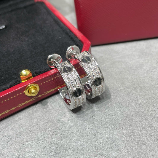 [Moco]LOVE CERAMIC DIAMOND PAVED SILVER EARRINGS