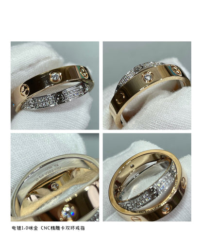 [Moco]LOVE PINK GOLD SILVER DIAMOND DOUBLE RING