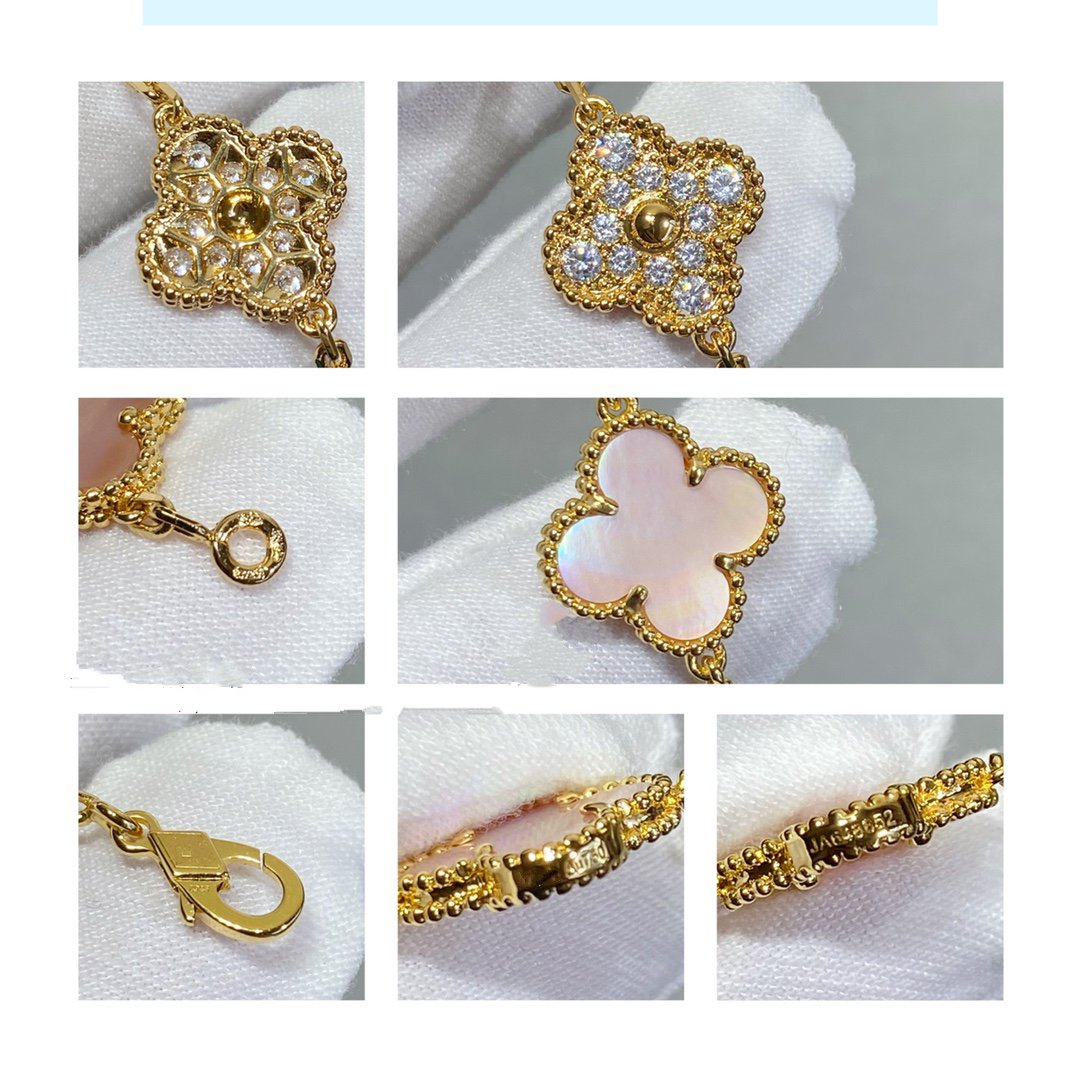 [Moco]CLOVER 5 MOTIF DIAMOND PINK MOP PINK GOLD BRACELET