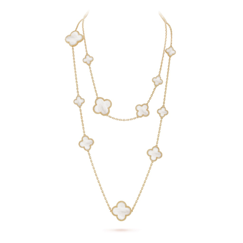 [Moco]CLOVER 16 MOTIF WHITE MOP GOLD NECKLACE