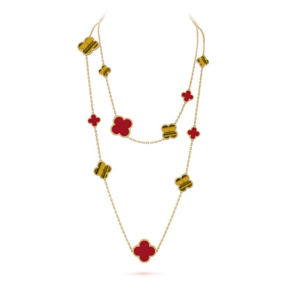 [Moco]CLOVER 16 MOTIF CARNELIAN TIGER EYE ROSE GOLD NECKLACE