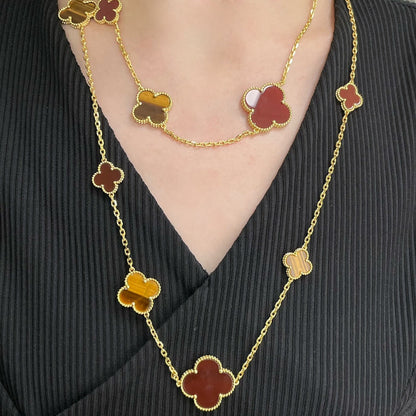 [Moco]CLOVER 16 MOTIF CARNELIAN TIGER EYE ROSE GOLD NECKLACE