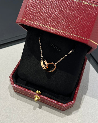 [Moco]LOVE NECKLACE DOUBLE RING PINK GOLD