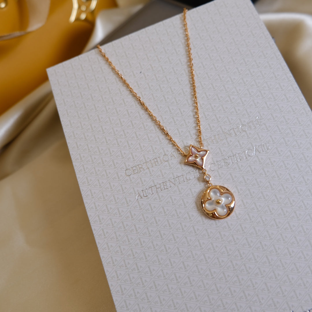 [Moco]STAR AND SUN WHITE MOP 2 MOTIF PINK GOLD NECKLACE