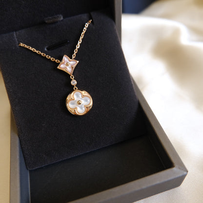 [Moco]STAR AND SUN WHITE MOP 2 MOTIF PINK GOLD NECKLACE