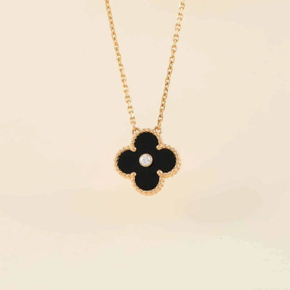 [Moco]CLOVER 15MM DIAMOND ONYX NECKLACE