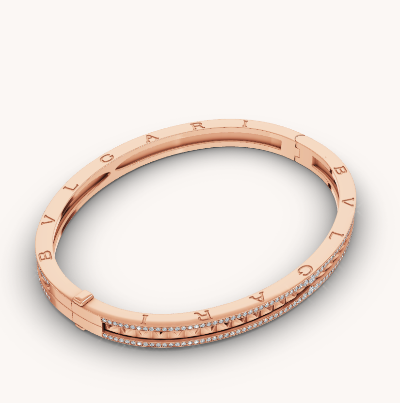 [Moco]ZERO 1 SPIRAL AND PAVED DIAMOND PINK GOLD BRACELET