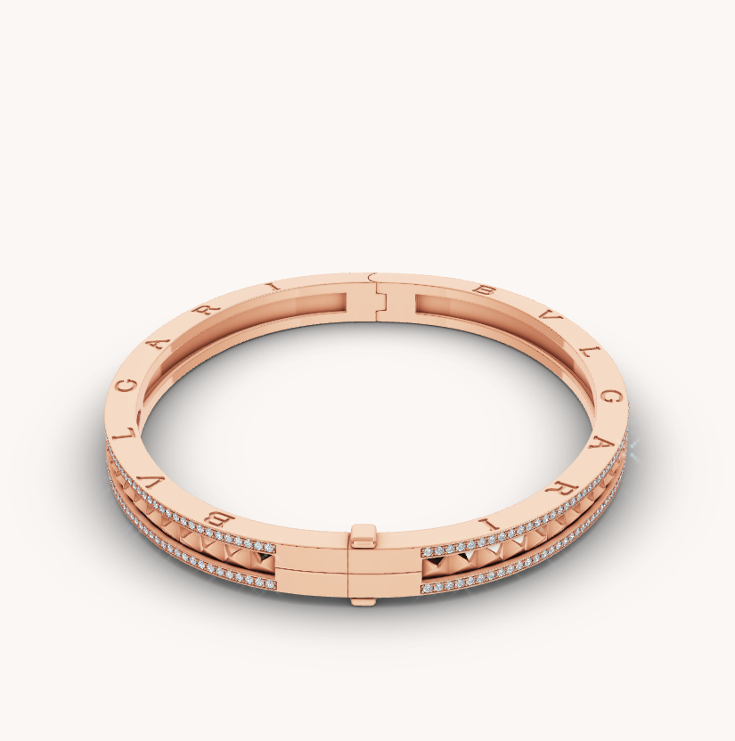 [Moco]ZERO 1 SPIRAL AND PAVED DIAMOND PINK GOLD BRACELET