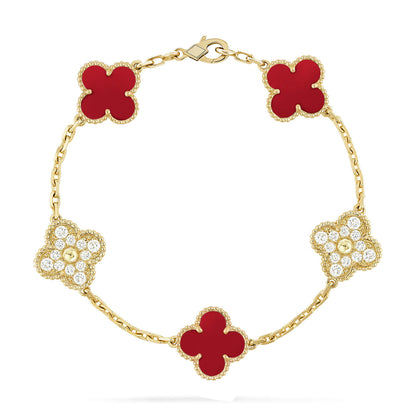 [Moco]CLOVER 5 MOTIFS CARNELIAN DIAMOND BRACELET