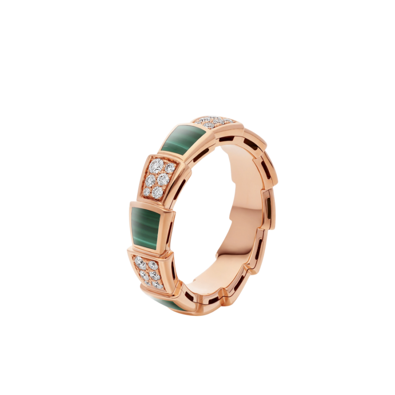 [Moco]SERPENTI RING PINK GOLD MALACHITE DIAMOND PAVED 4MM