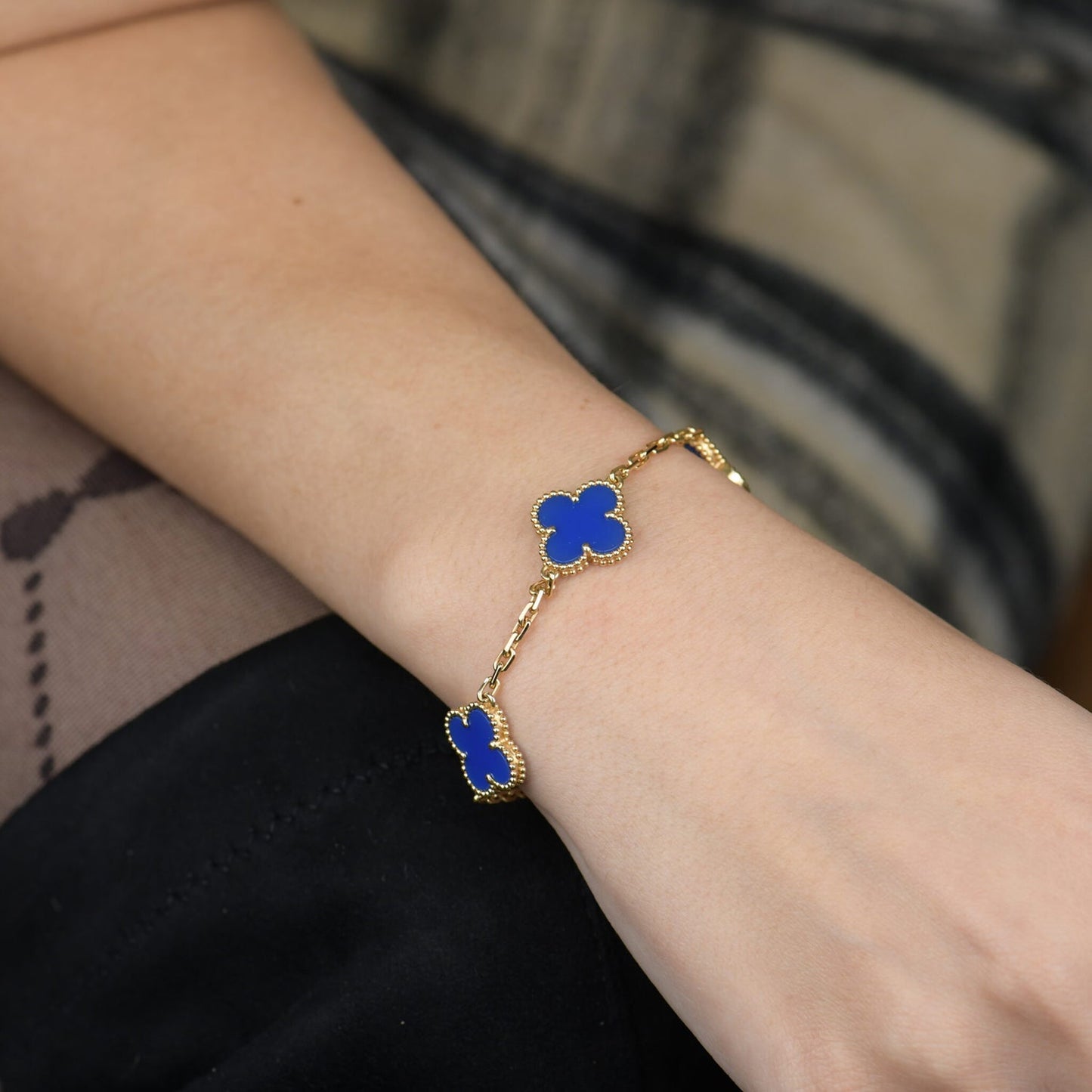 [Moco]CLOVER 5 MOTIFS BLUE AGATE BRACELET