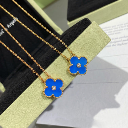 [Moco]CLOVER 15MM DIAMOND AND BLUE AGATE NECKLACE