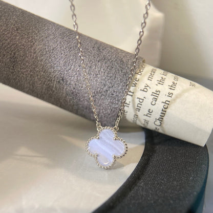 [Moco]CLOVER 15MM BLUE CHALCEDONY NECKLACE SILVER