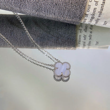 [Moco]CLOVER 15MM BLUE CHALCEDONY NECKLACE SILVER