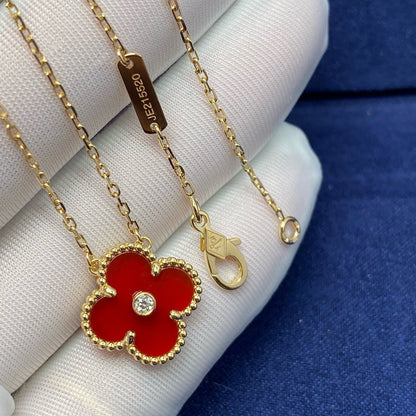 [Moco]CLOVER 15MM DIAMOND CARNELIAN NECKLACE