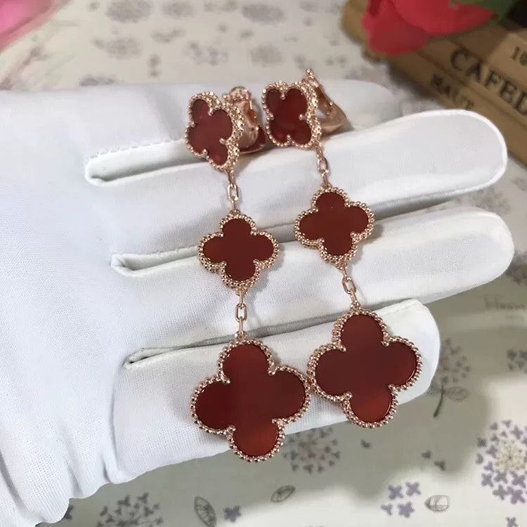 [Moco]CLOVER 3 MOTIF CARNELIAN DROP EARRINGS