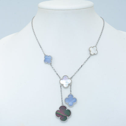 [Moco]CLOVER MOP CHALCEDONY NECKLACE SILVER 6 MOTIF