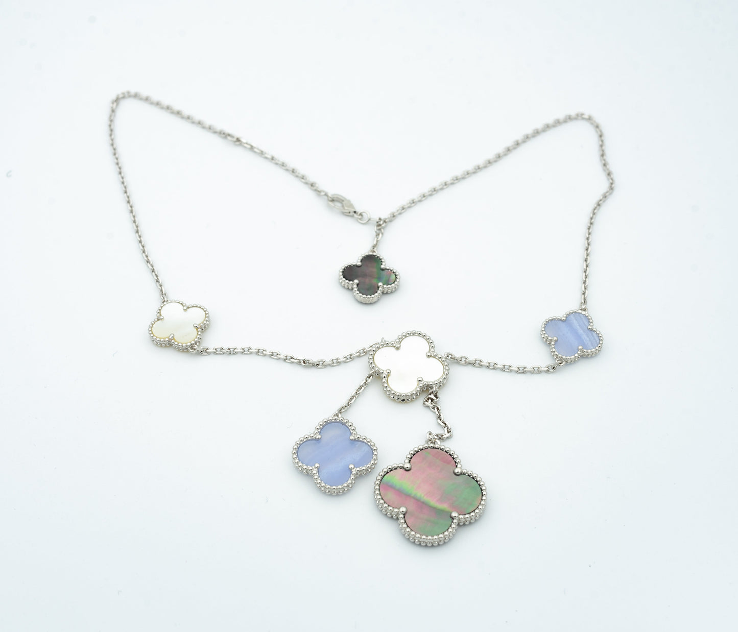 [Moco]CLOVER MOP CHALCEDONY NECKLACE SILVER 6 MOTIF