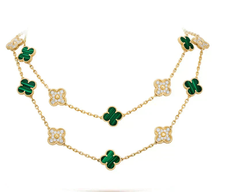 [Moco]CLOVER 20 MOTIFS MALACHITE DIAMOND NECKLACE