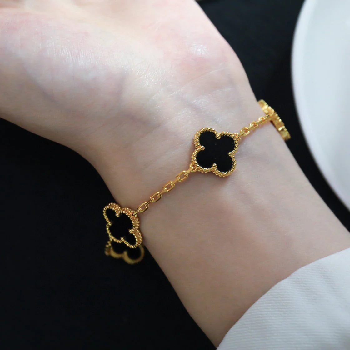 [Moco]CLOVER  5 MOTIFS BLACK ONYX BRACELET