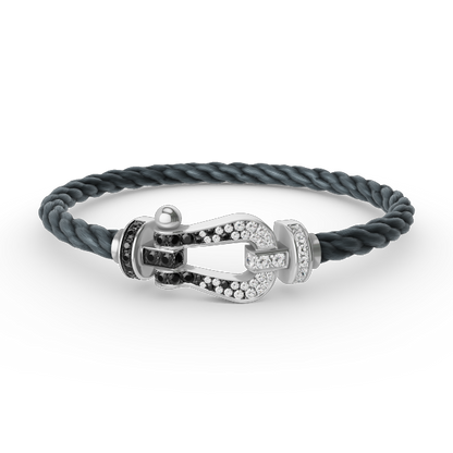 [Moco]FORCE LARGE HORSESHOE BLACK WHITE DIAMOND BRACELET SILVER