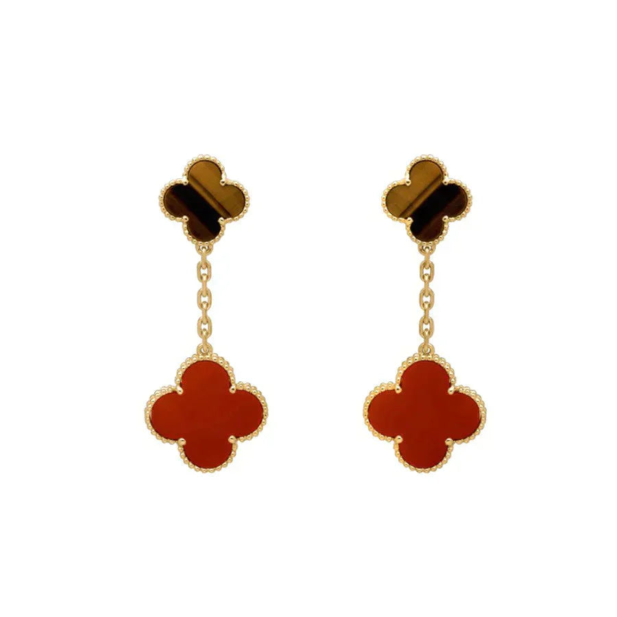 [Moco]CLOVER  2 MOTIF  TIGER EYE CARNELIAN EARRINGS