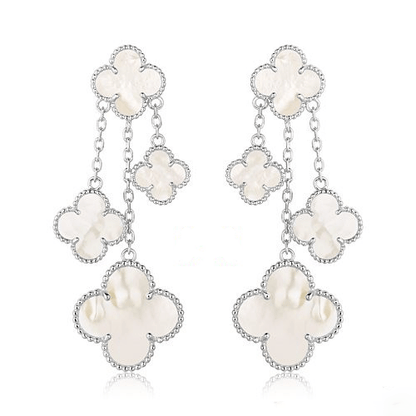 [Moco]CLOVER EARRINGS WHITE MOP 4 MOTIFS SILVER