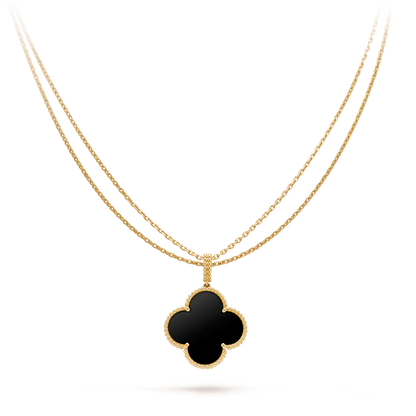 [Moco]CLOVER 25MM GOLD ONYX BIG CLOVER NECKLACE