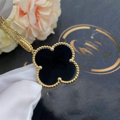 [Moco]CLOVER 25MM GOLD ONYX BIG CLOVER NECKLACE