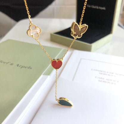 [Moco]LUCKY SPRING 4 MOTIFS ROSE GOLD NECKLACE