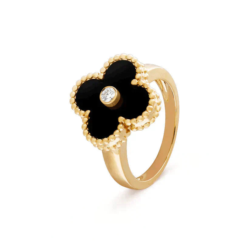 [Moco]CLOVER ONYX RING GOLD DIAMOND