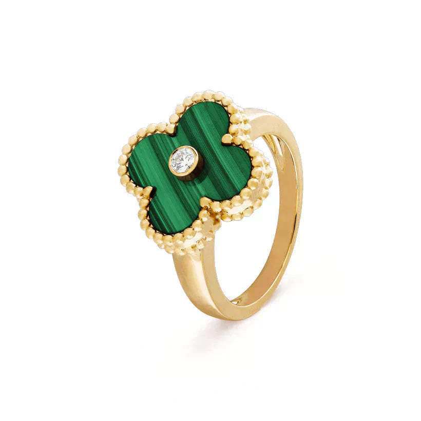 [Moco]CLOVER MALACHITE RING GOLD DIAMOND